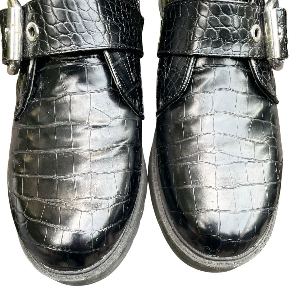 Chunky Moto Goth Punk Rock Aldo Black Patent Mock Croc Combat Boots Size 8.5 - Picture 8 of 16